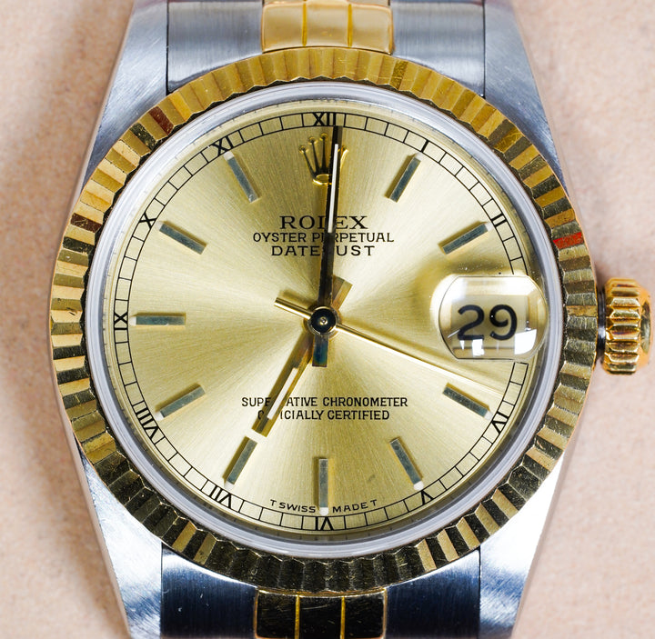 Rolex Datejust 31 68273  Champagne Baton Stainless Steel & Yellow Gold - 1990