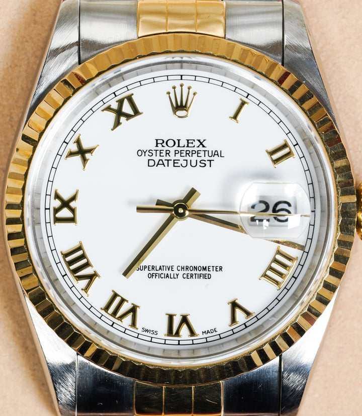 Rolex Datejust 36 16233 White Roman Steel & Yellow Gold - 2000