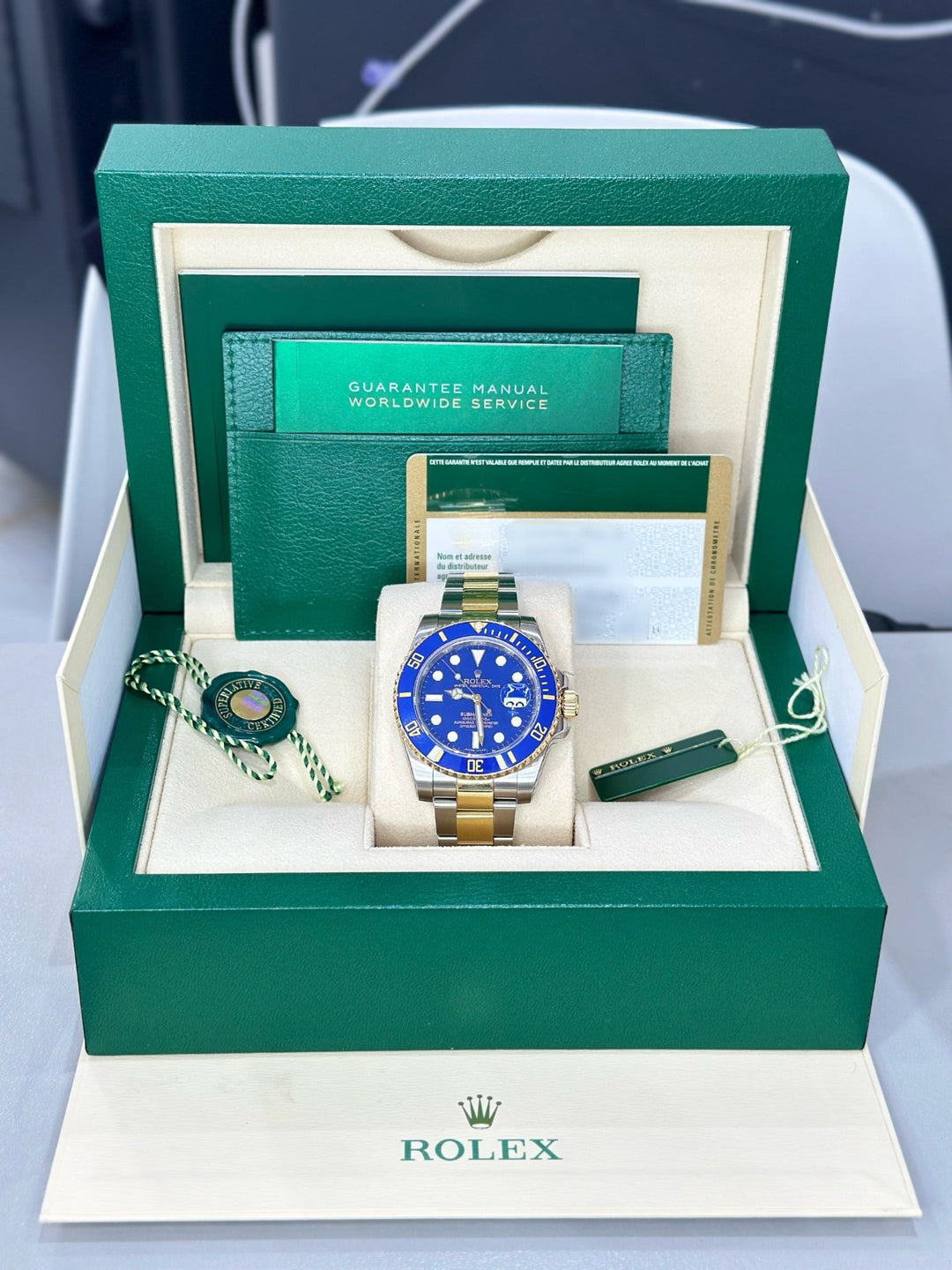 Flat Blue Steel n Gold Submariner 40mm - WatchTheTime NEW