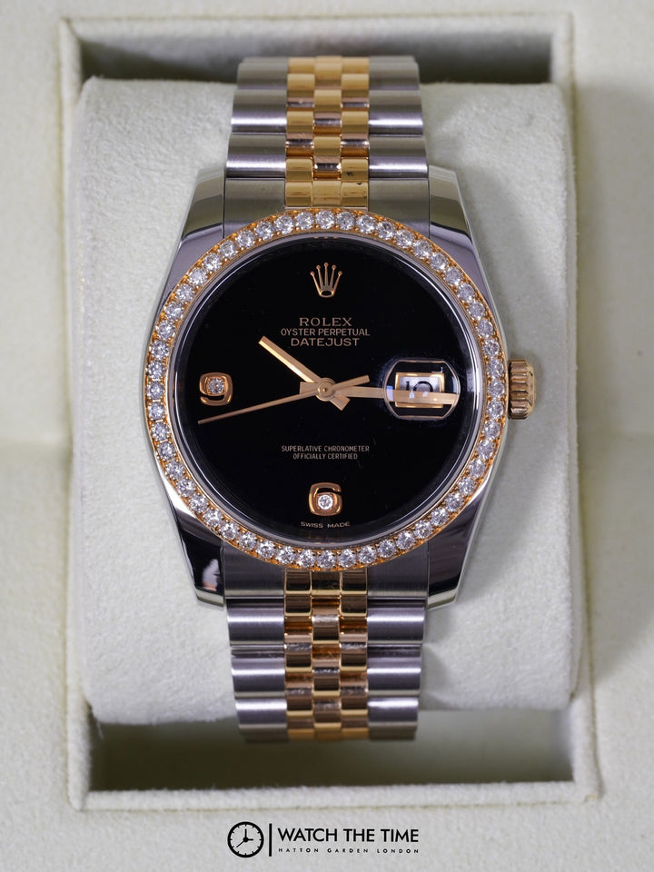 Rolex Datejust Black Onyx Diamond Stainless Steel Yellow Gold 36 mm - 116233RBR