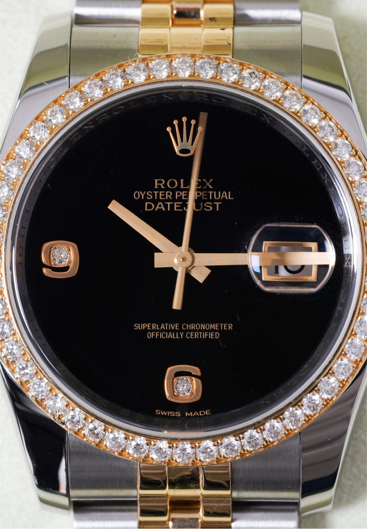 Rolex Datejust Black Onyx Diamond Stainless Steel Yellow Gold 36 mm - 116233RBR