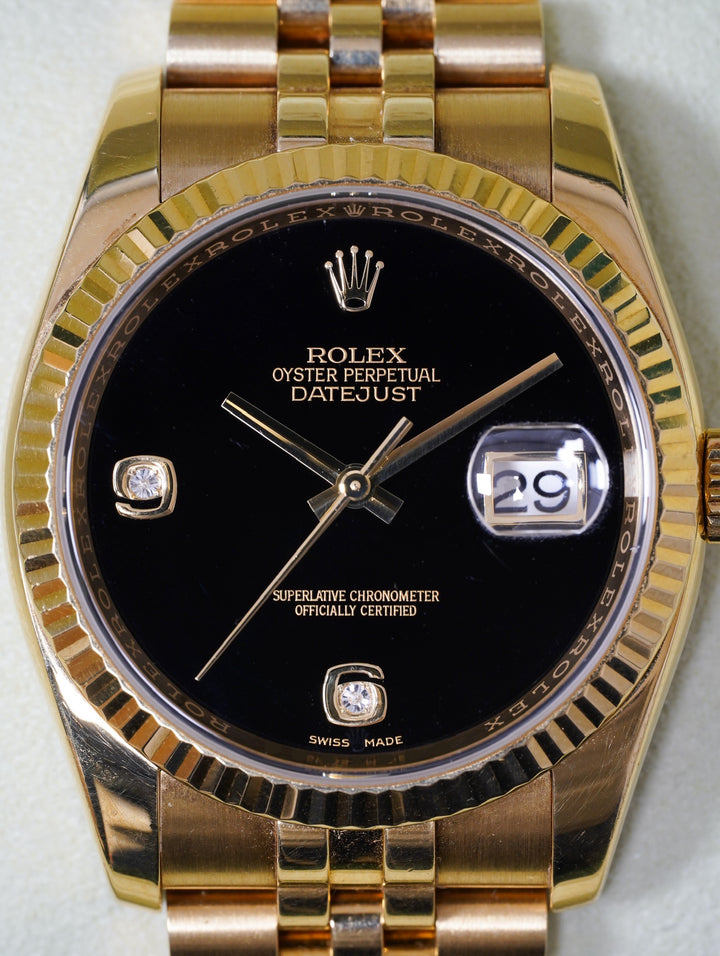 Rolex Datejust Black Onyx Diamond Yellow Gold 36 mm - 116628