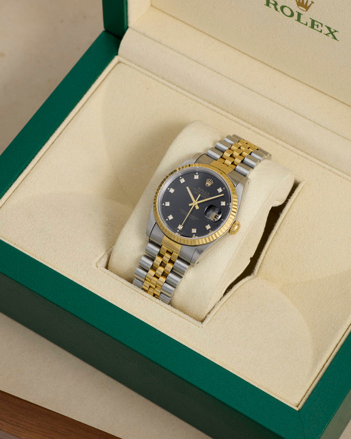 Rolex Datejust 36 Black Diamond Stainless Steel Yellow Gold 1994 - 16233