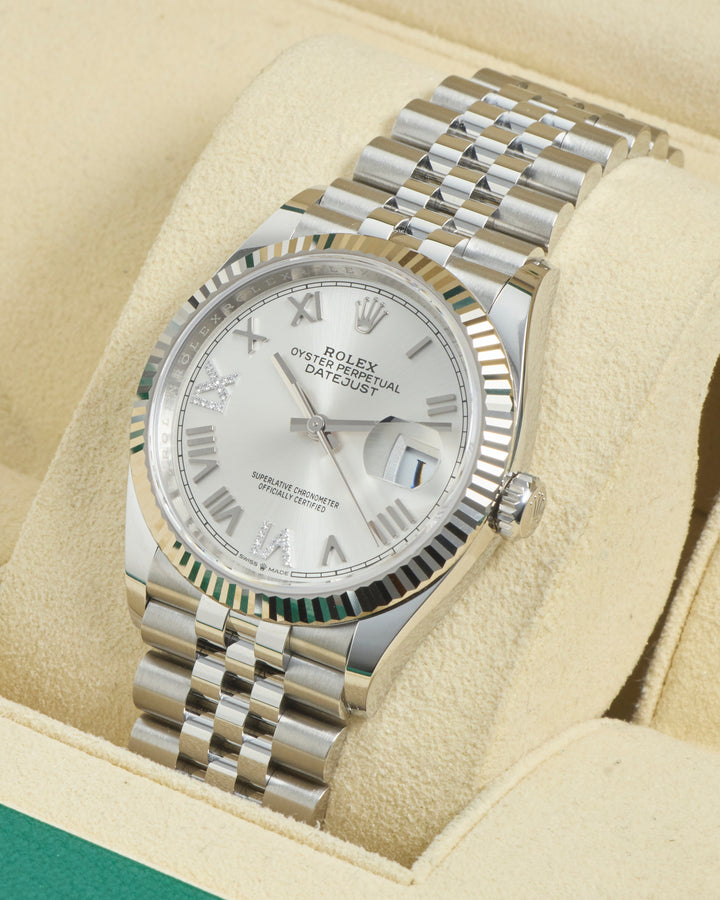 Rolex Datejust 36 Silver Roman Diamond VI & IX Stainless Steel & White Gold 2026 - 126234