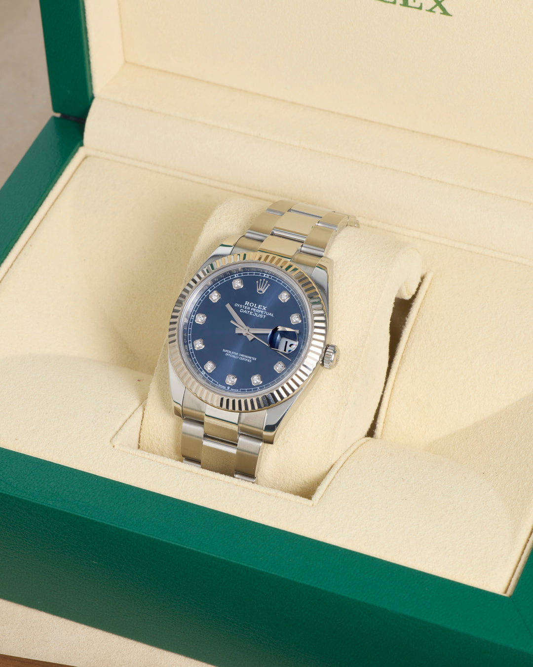 Rolex Datejust 41 Blue Diamond Dot Stainless Steel White Gold 2020 - 126334