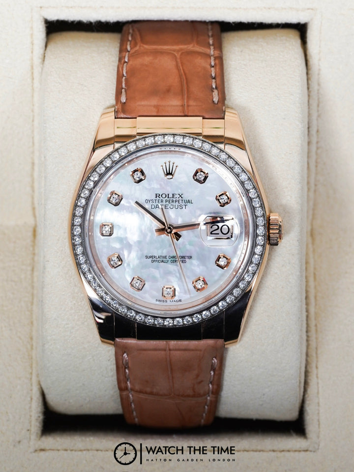 Rolex Datejust 36 116185 Mother Of Pearl Diamond Rose Gold - 2016