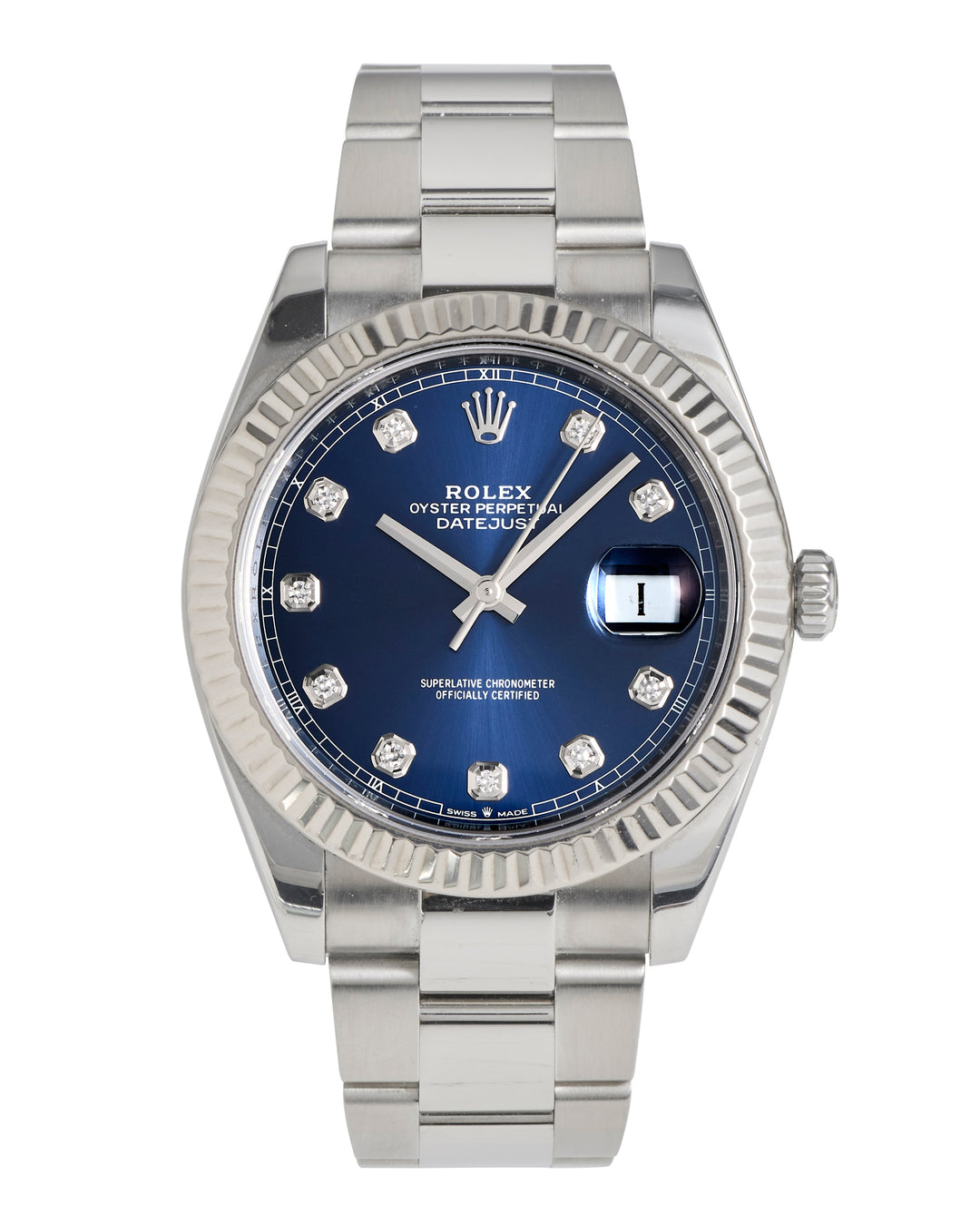 Rolex Datejust 41 Blue Diamond Dot Stainless Steel White Gold 2020 - 126334