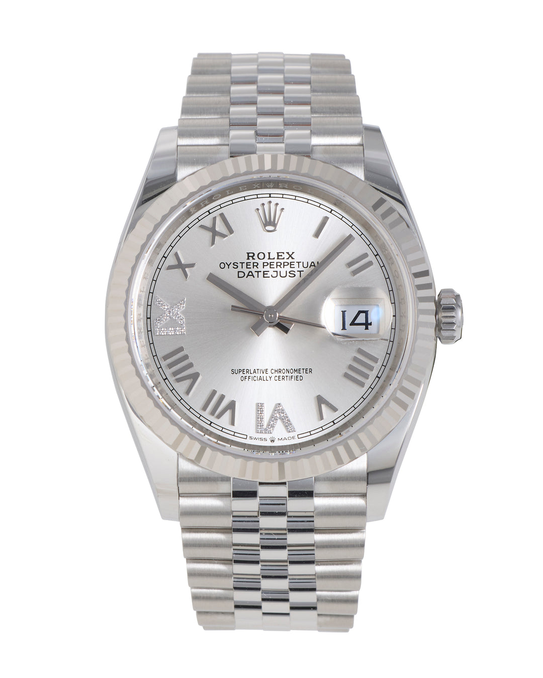 Rolex Datejust 36 Silver Roman Diamond VI & IX Stainless Steel & White Gold 2026 - 126234