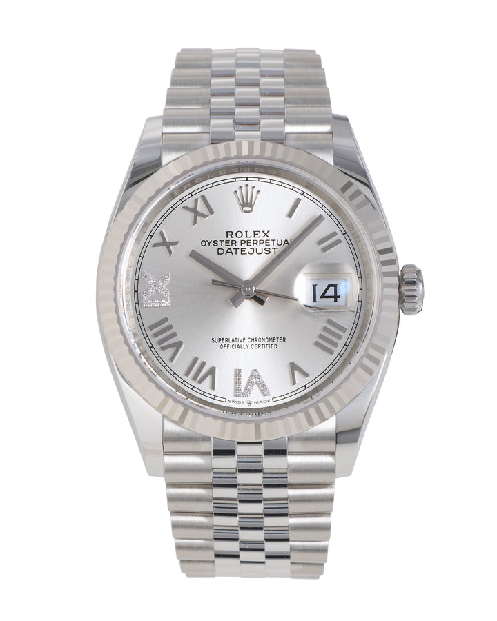 Rolex Datejust 36 Silver Roman Diamond VI & IX Stainless Steel & White Gold 2026 - 126234
