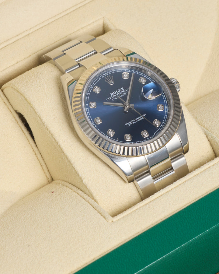Rolex Datejust 41 Blue Diamond Dot Stainless Steel White Gold 2020 - 126334
