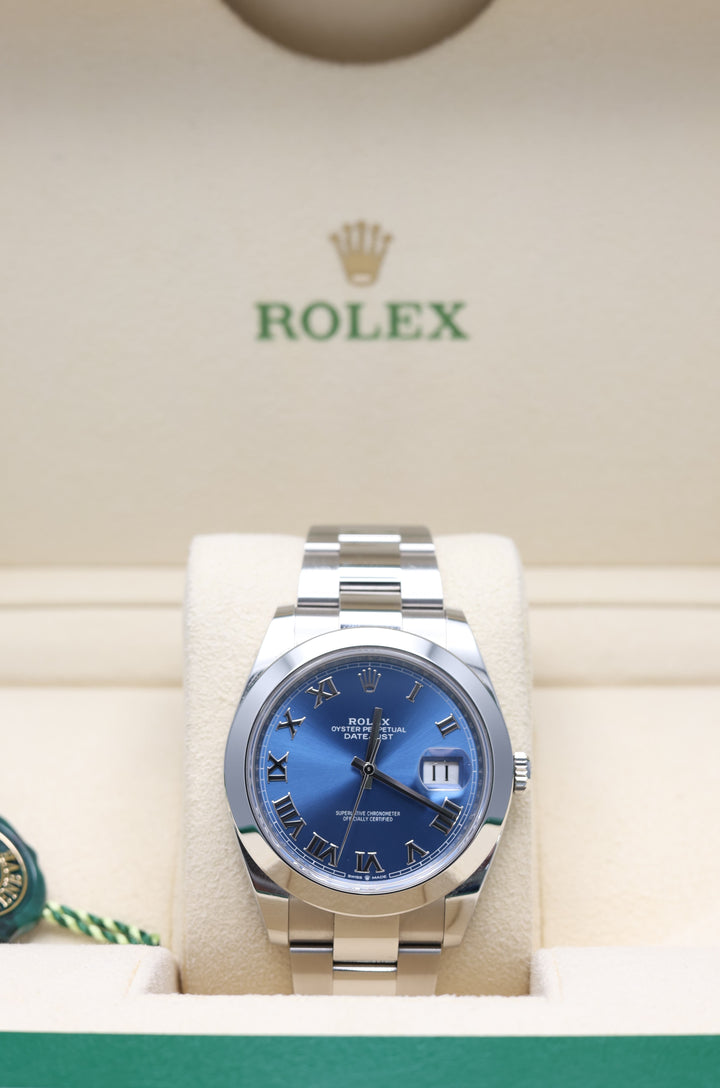 Rolex Datejust Azzurro Blue Roman Numeral Stainless Steel 41mm - 126300