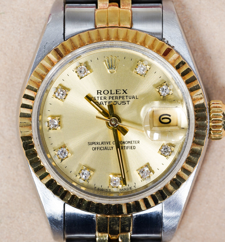 Rolex Datejust 26 69173 Champagne Diamond Yellow Gold & Steel - 1990