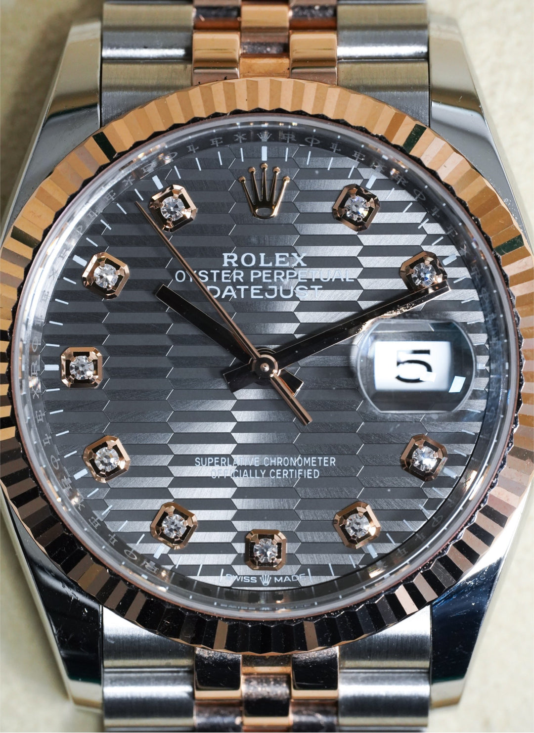 Rolex Datejust Motif Rhodium Stainless Steel Rose Gold 36 mm - 126231 - 2023