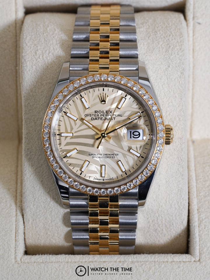 Rolex Datejust Champagne Palm RBR Stainless Steel Yellow Gold 36 mm - 126283RBR - 2023