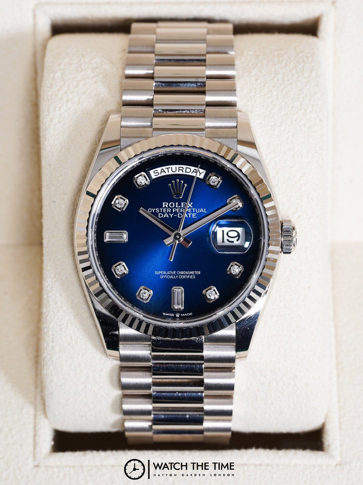 Rolex Daydate Blue Ombre Diamond White Gold 36 mm - 128239 - 2024