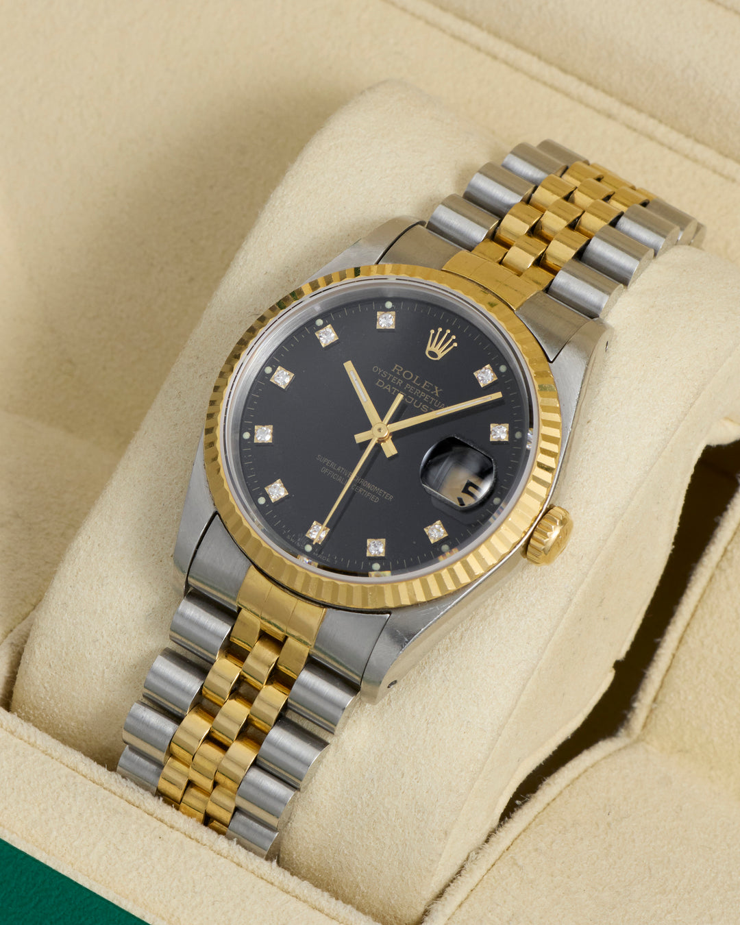 Rolex Datejust 36 Black Diamond Stainless Steel Yellow Gold 1994 - 16233