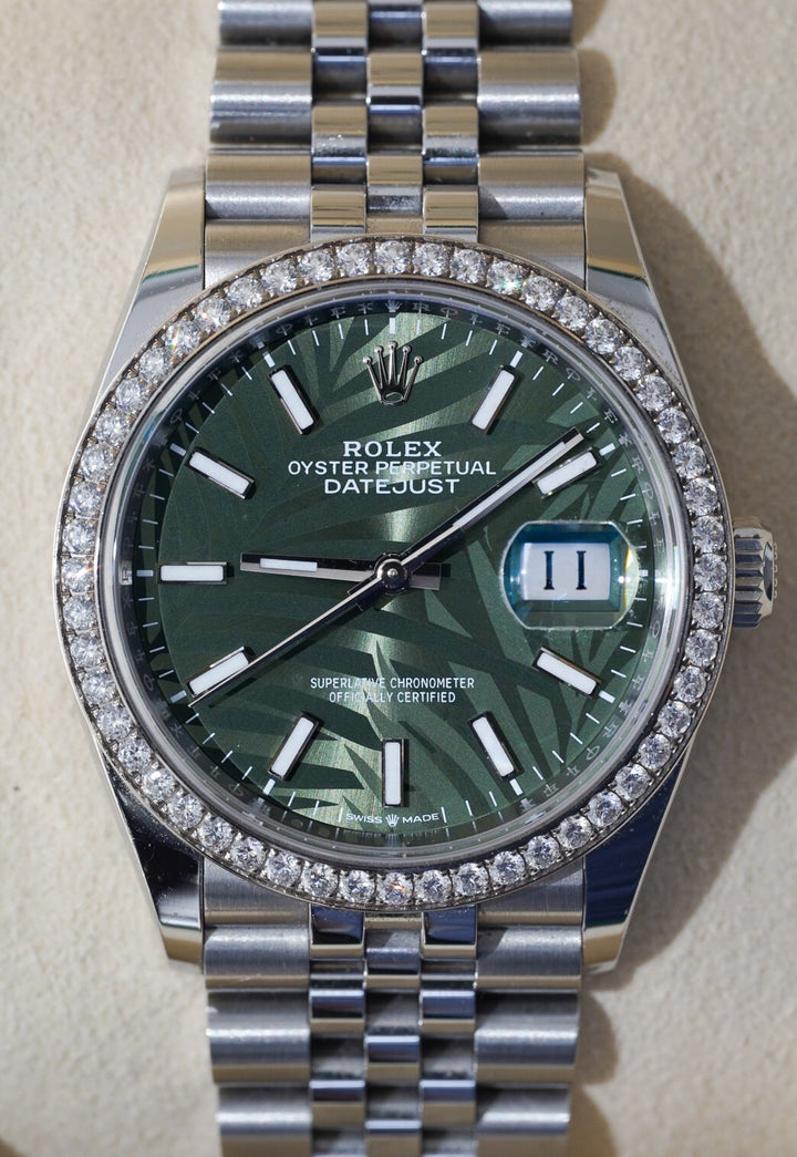 Rolex Datejust Green Palm Motif  Stainless Steel 36 mm -126284RBR