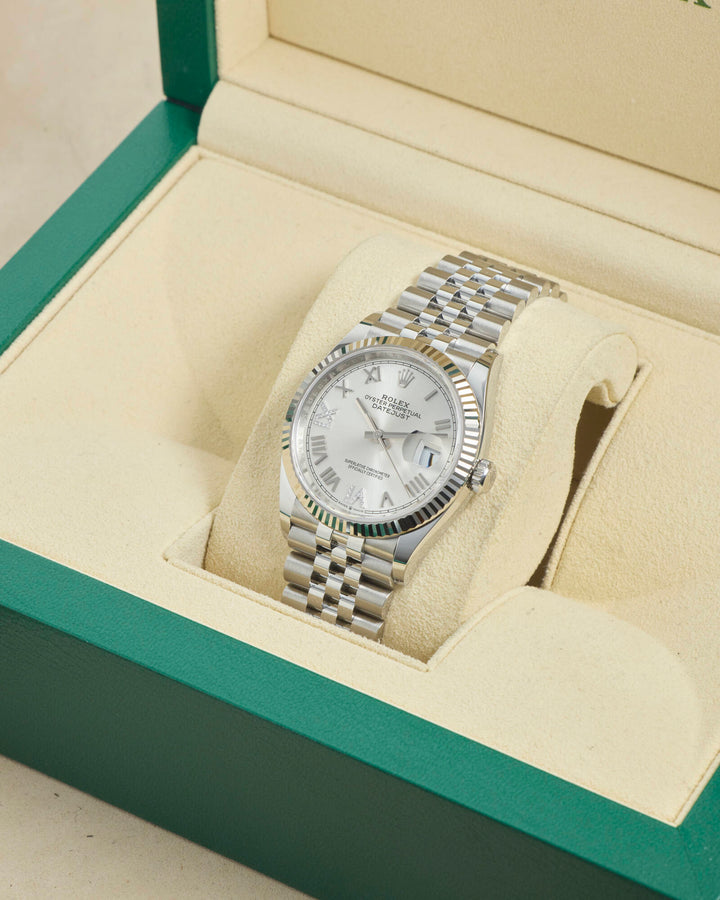 Rolex Datejust 36 Silver Roman Diamond VI & IX Stainless Steel & White Gold 2026 - 126234