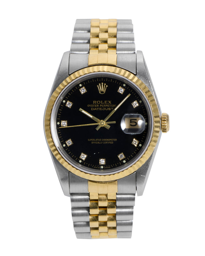 Rolex Datejust 36 Black Diamond Stainless Steel Yellow Gold 1994 - 16233