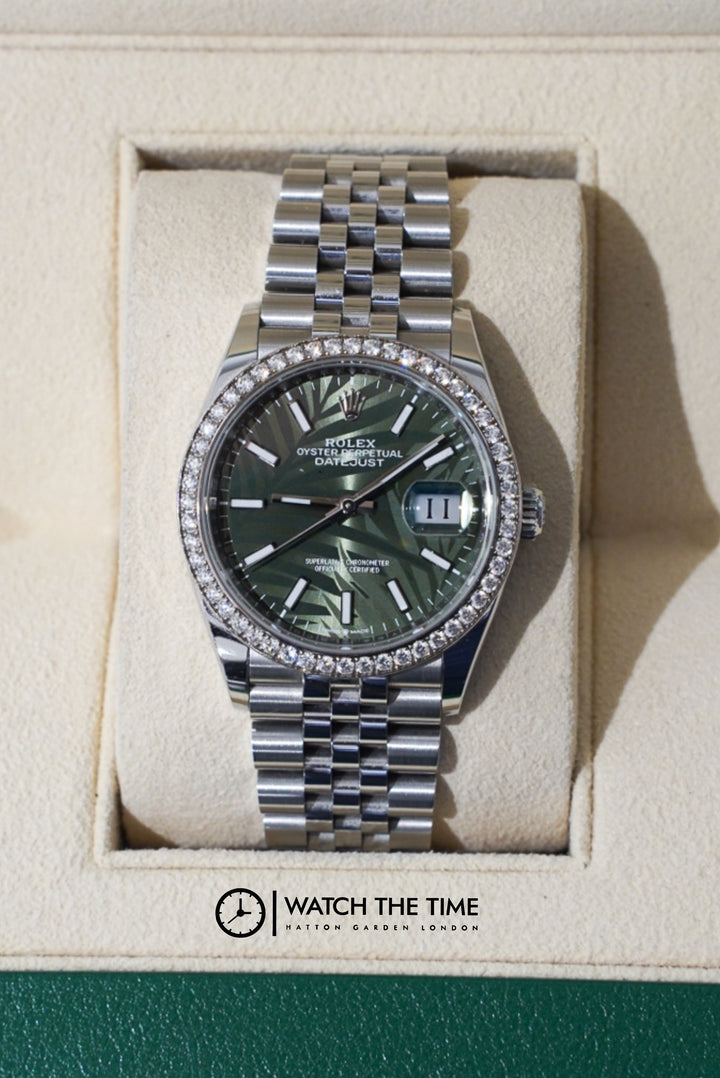 Rolex Datejust Green Palm Motif  Stainless Steel 36 mm -126284RBR